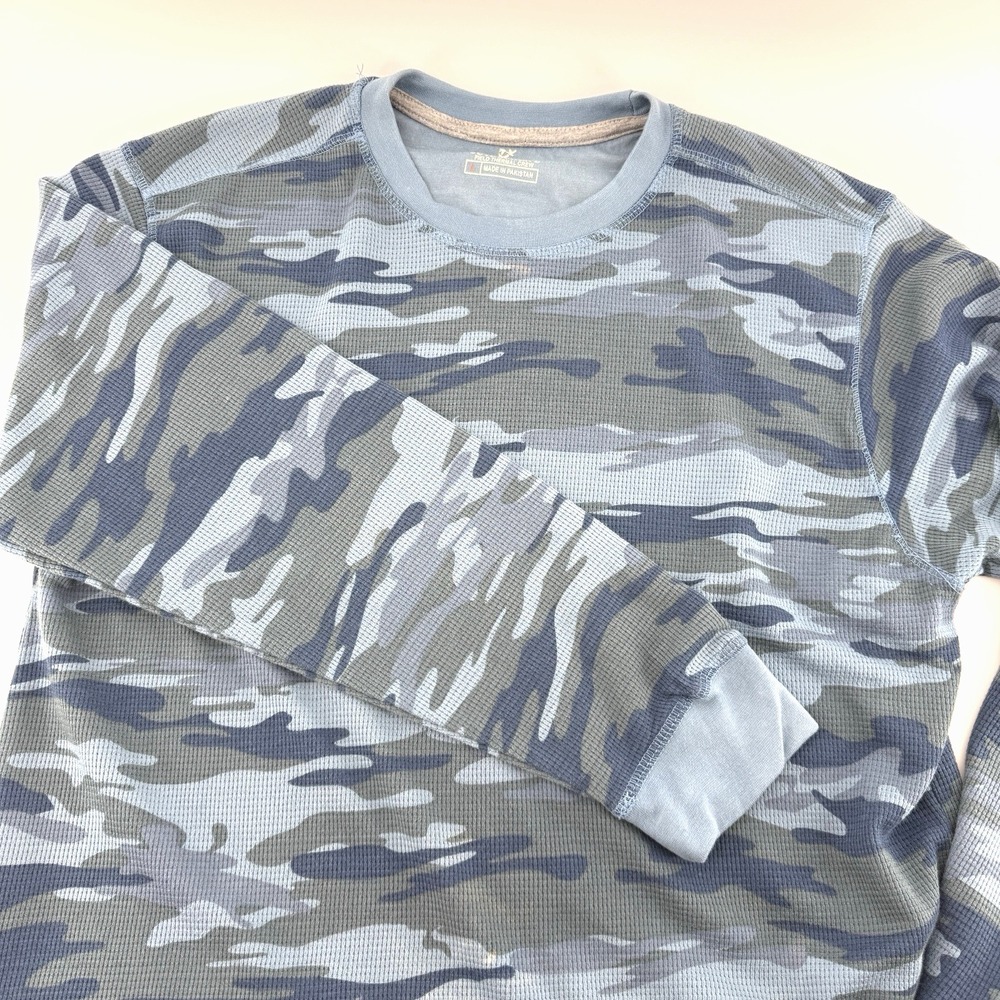 Outdoor Life Mens L Camo Field Thermal‎ Long Sleeves top Blue Cold Weather